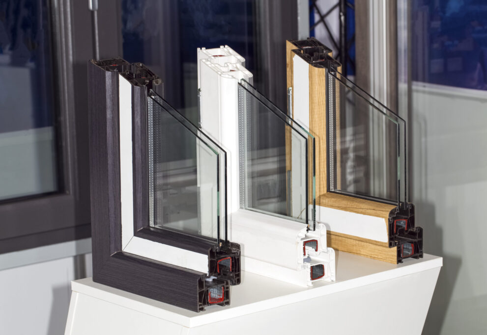 profile of a plastic window, a section of a multi-compartment double-glazed window close-up